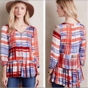 Anthropologie Maeve Lila layered tunic plaid red blue women’s top blouse